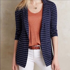 Anthropologie Dolan Left Coast navy blue white striped stretch soft blazer M